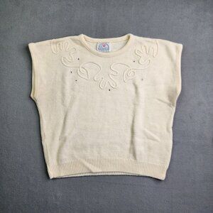 Vintage 80's Thackery Sleeveless Sweater Vest Women's Small White Embellished